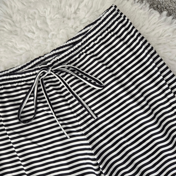 Fashion Casual Drawstring Elastic Waist Womens Stripe Wide Leg Pants. Bl… - Picture 2 of 9